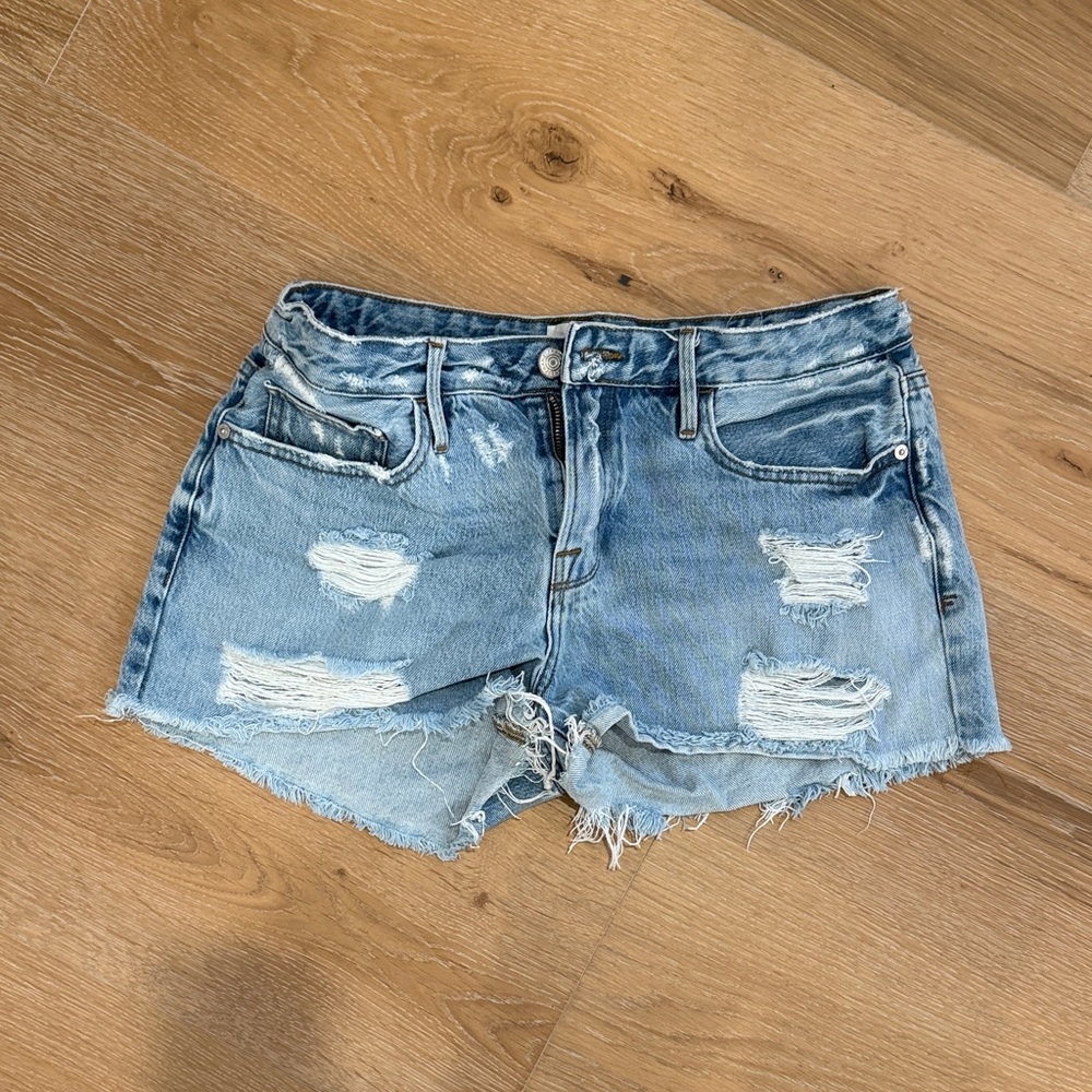 Frame Denim Light Blue Distressed Jean Shorts